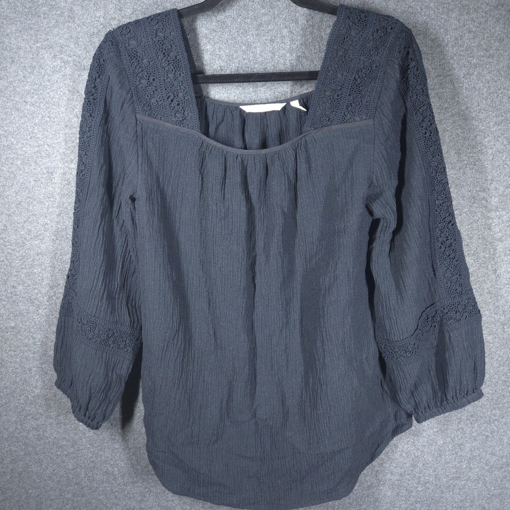 Soft‎ Surroundings Black Lace Peasant Blouse Womens Small Boho 3/4 Sleeve